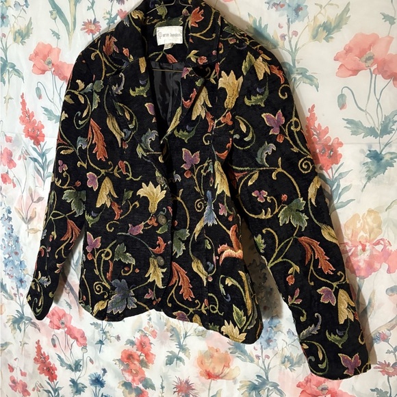 Erin London Black Blazer with Elegant Botanical Print vintage - Picture 2 of 10